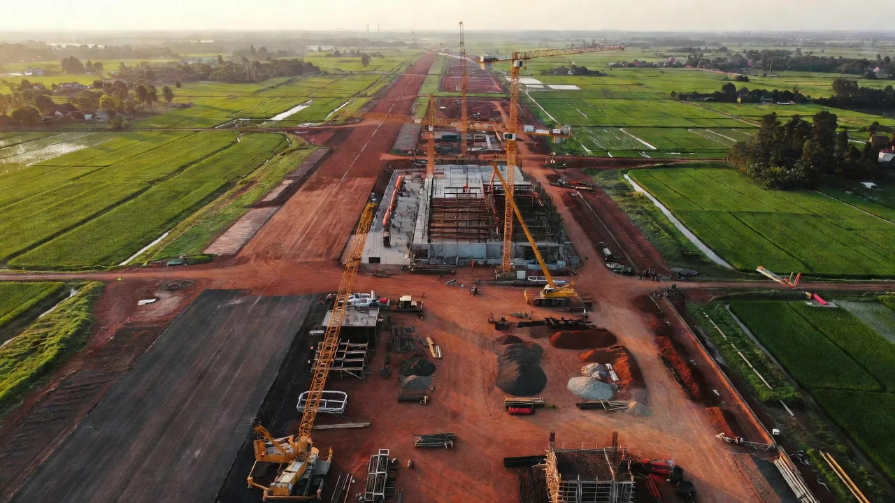 Công trường xây dựng sân bay nhìn từ trên cao